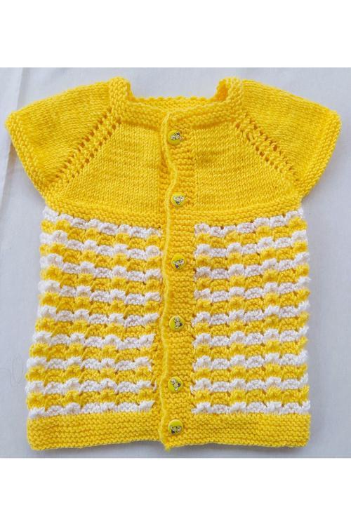 Sarı Beyaz El Örgüsü Robadan Bebek Yeleği 1 - 3 Yaş