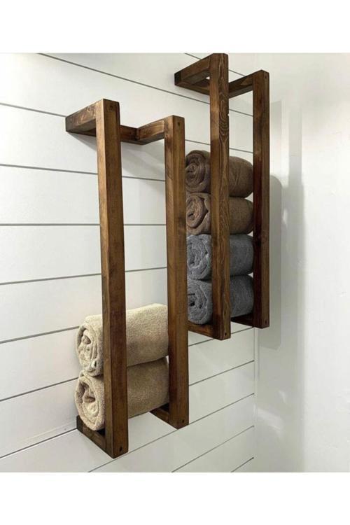 Ahşap Havlu Rafı Ve Havlu Askılığı Organizer Banyo Düzenleyeci Havlu Düzenleyici