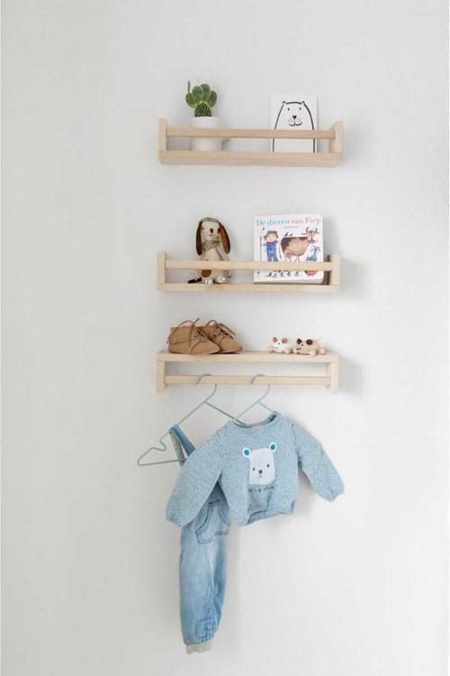 Montessori Ahşap Duvar Rafı Kitaplık Askılık