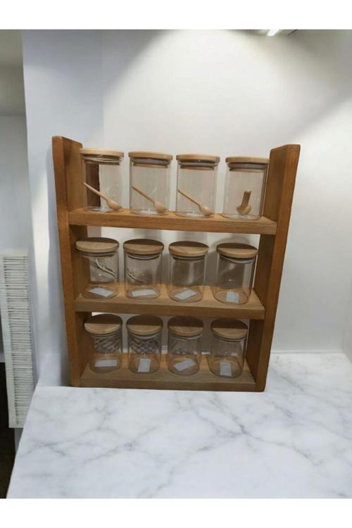 Mutfak Tezgah Üstü Baharatlık Düzenleyici Ahşap Organizer