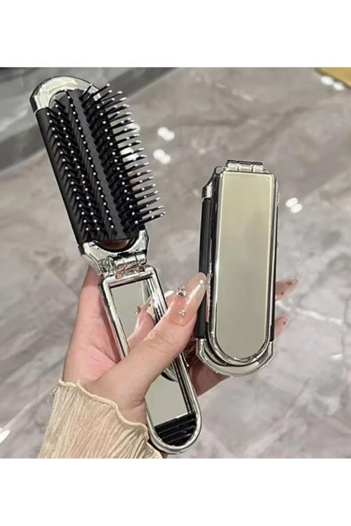 Katlanabilir Mini Aynalı Saç Fırçası Katlanır Tarak Baş Masajı Taşınabilir Seyahat Saç Fırçası
