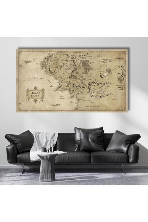 Kanvas Tablo Yüzüklerin Efendisi Haritası Dijital Baskı Kanvas Tablo Oyuncu Odası Dizi Film Tablosu