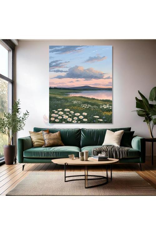 Kanvas Dikey Duvar Tablosu Kanvas Papatya Göl Ev Ofis Salon Modern Duvar Tablosu