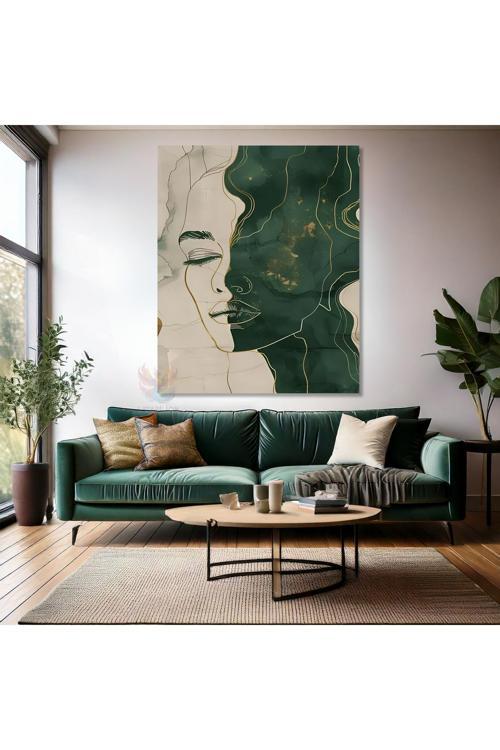 Kanvas Dikey Duvar Tablosu Kanvas Soyut Yeşil Siluet Ev Ofis Salon Modern Duvar Tablosu