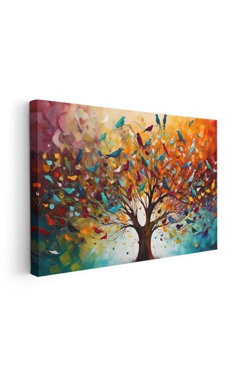 Kanvas Yatay Duvar Tablosu Kanvas Hayat Agaci Ve Kuslar Ev Ofis Salon Modern Duvar Tablosu