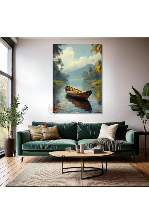 Kanvas Tablo Ev Ofis Duvar Tablosu Nehir ve KAyık Yeni Ev Hediyesi Kanvas Ev Dekoru