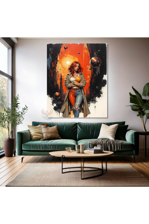 Turuncu Saçlı Kadın Kanvas Tablo Modern Sanat Duvar Tablosu