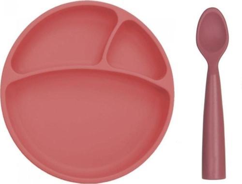 Vakum Tabanlı Silikon Tabak - Nam Nam Kaşık 2'li Set - Bordo