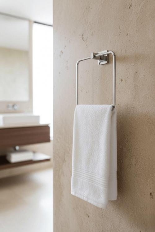 Krom Kare Topuzlu Kare Havluluk – (Yapıştır/Vidala) Montajlı, Parlak Kaplama Dayanıklı Metal Askı