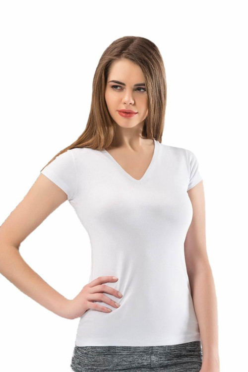 Bayan Likralı V Yaka Kısa Kollu Fanila Atlet Body 2840