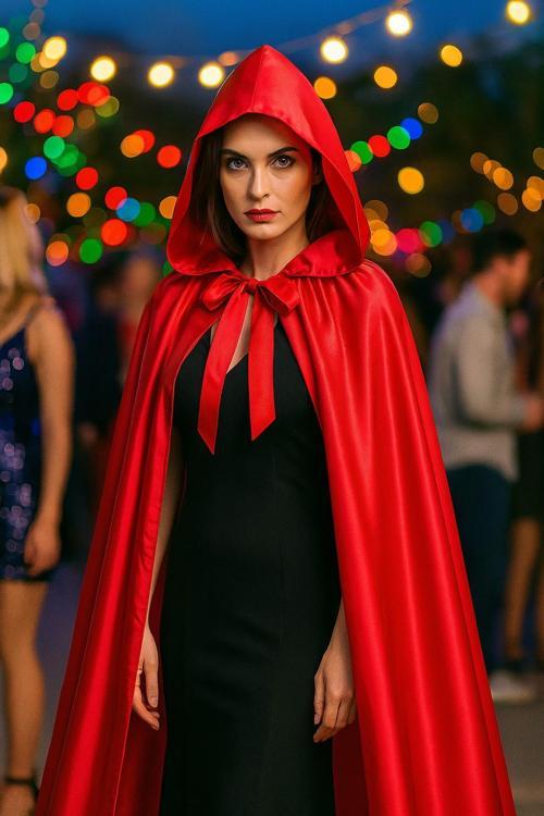 Kırmızı Şeytan Pelerini Kapşonlu 120 cm Halloween Kostüm Aksesuarı