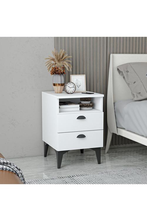 Afra Çift Çekmeceli Raflı Komodin