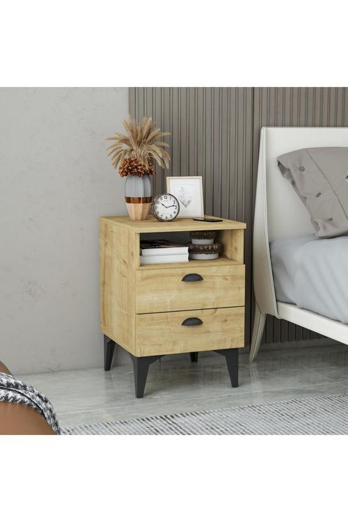 Afra Çift Çekmeceli Raflı Komodin