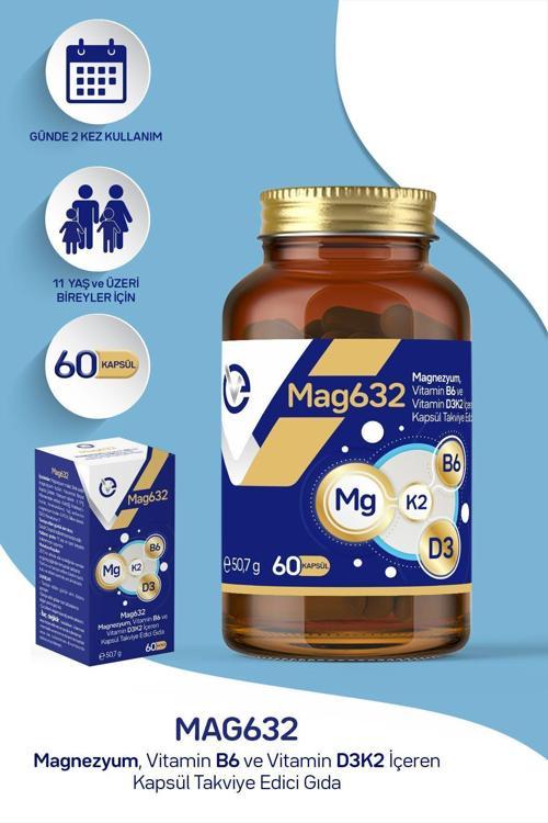 EVOPHARMA Magnezyum Mag632, Vitamin B6 Ve Vitamin D3k2 Içeren Kapsül Takviye Edici Gıda