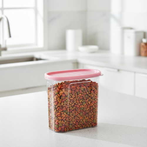 Pembe Kapaklı Mama Kabı - 1.7 Lt Hava Geçirmez Saklama