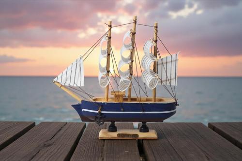 Dekoratif Ahşap El Yapımı Yelkenli Gemi Maketi Masaüstü Biblo Ev Ofis Hediyesi 19 cm. Model B