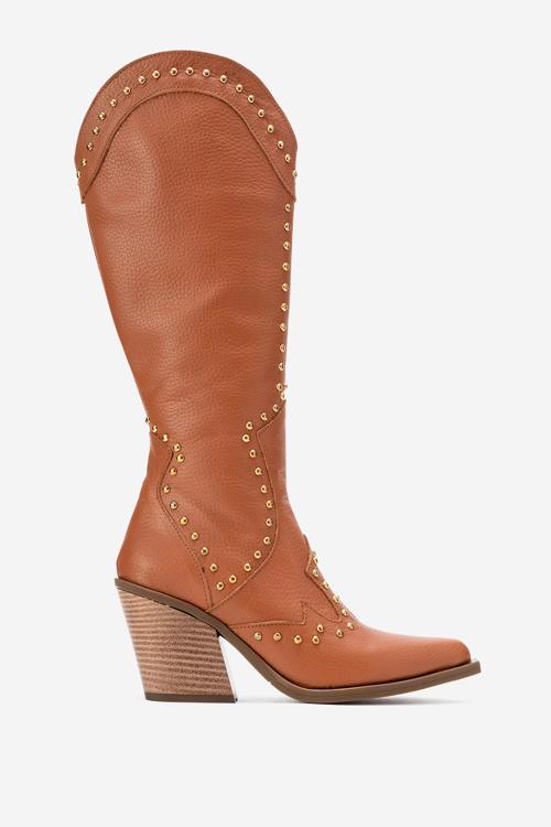 Kadın Yüksek Topuk Sivri Burun Çizme Gerçek Deri ZY 1608 TABA