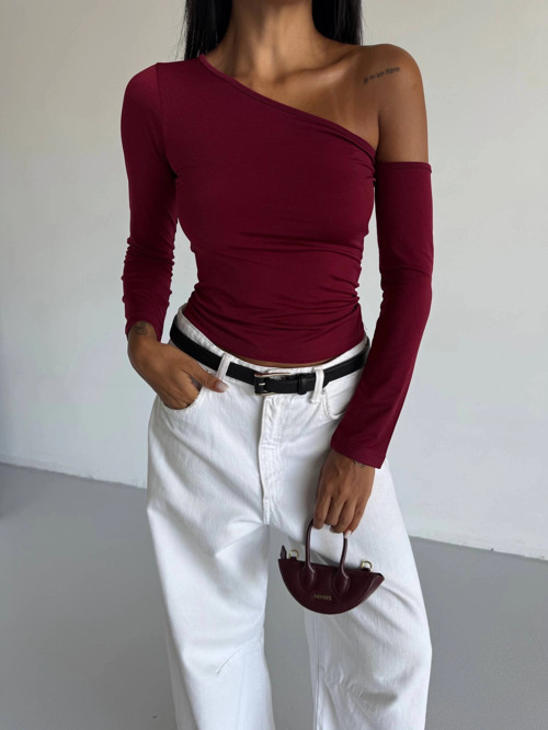 Omuz detaylı kollu bluz bordo f2336
