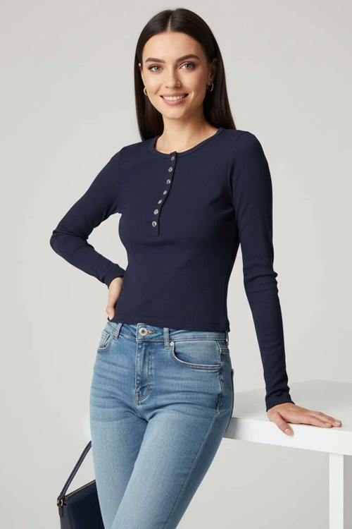 Çıtçıt Detaylı Bluz Lacivert T4343