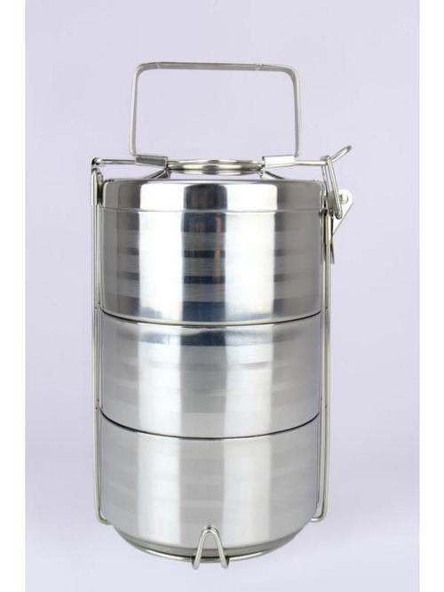 3’lü Çelik Hazneli Yemek Taşıma Saklama ve Sefer Tası Iş Ofis Okul Için Gri - YK1430 C320.025