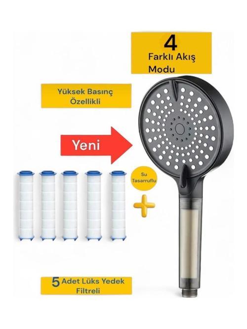 5 Adet Yedek Filtreli Su Tasarruflu Kireç Önleyici Özellikli Yüksek Basınçlı Duş Başlığı