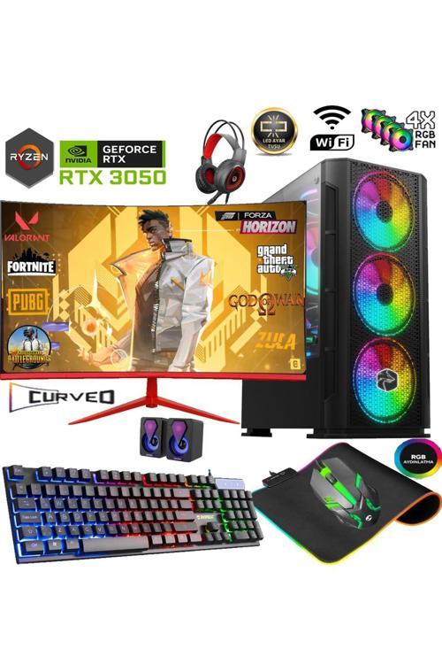 TC77 Ryzen 5 5500 16GB 512GB M.2 SSD RTX3050 24'' Curved Oyuncu Masaüstü Bilgisayarı Hazır Sistem