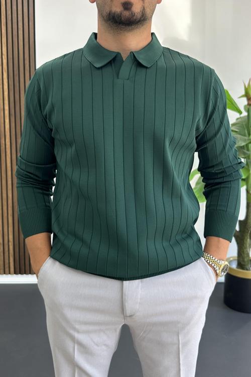 Erkek Açık Yaka Normal Kalıp Kazak Yeşil Edw412