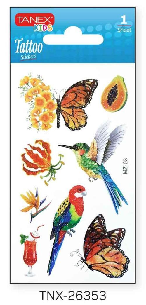 7x12mm Kuş-Kelebek Simli Tatoo TNX-26353