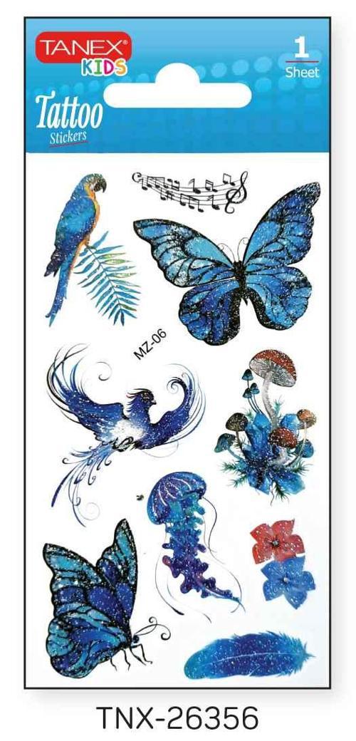 7x12mm Kuş-Kelebek Simli Tatoo TNX-26356