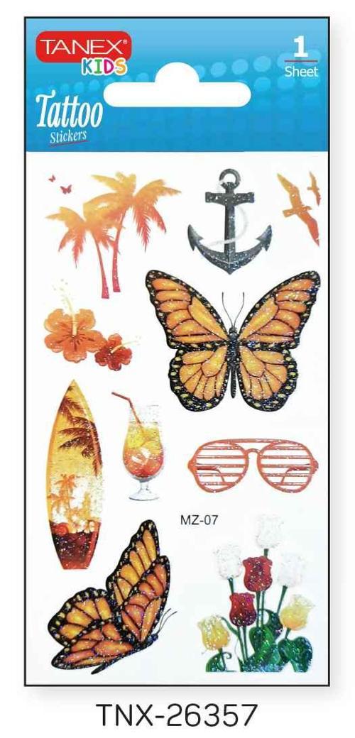 7x12mm Kuş-Kelebek Simli Tatoo TNX-26357