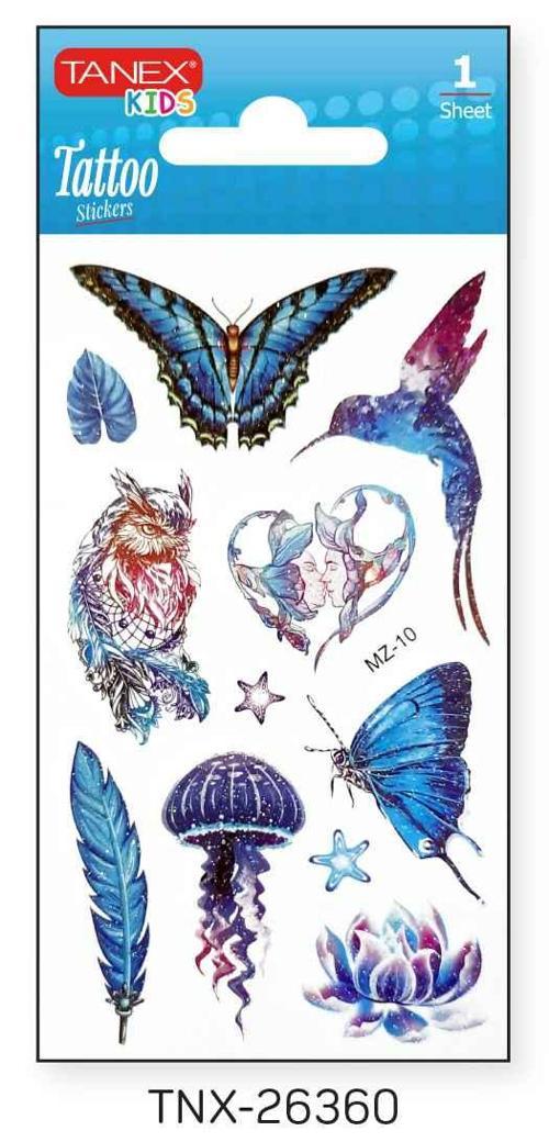 7x12mm Kuş-Kelebek Simli Tatoo TNX-26360