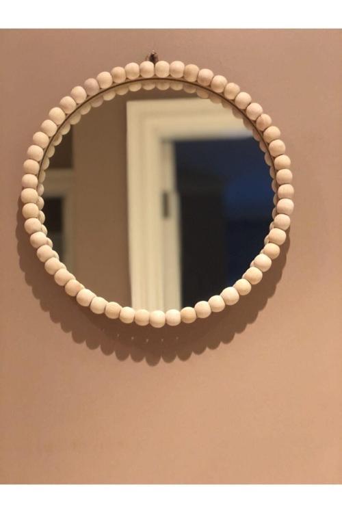 Dekoratif Ham Ahşap Boncuklu Rafya Ayna
