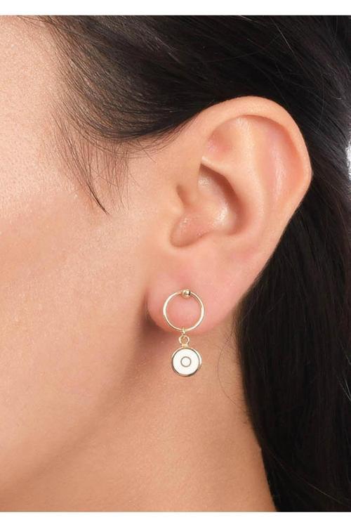 14 Ayar Altın Sallantılı Beyaz Yuvarlak Küpe