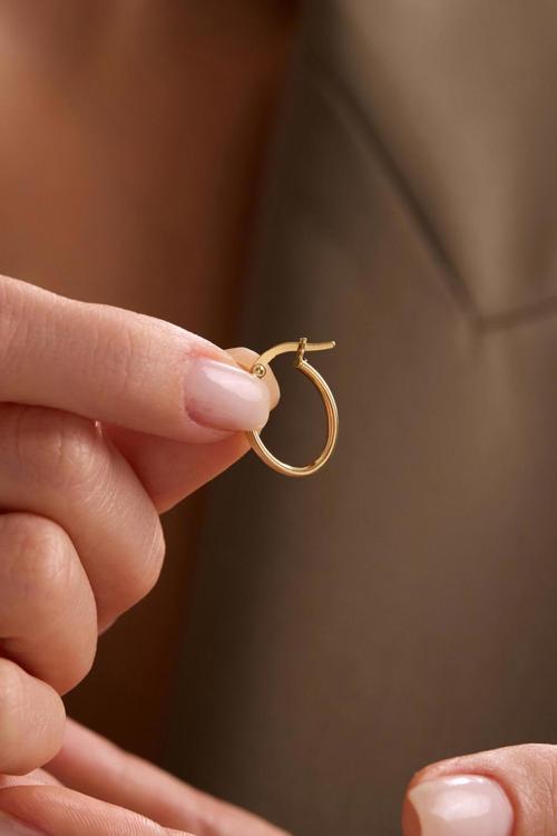 14 Ayar Altın İtalyan Sade Çizgili Oval Küpe