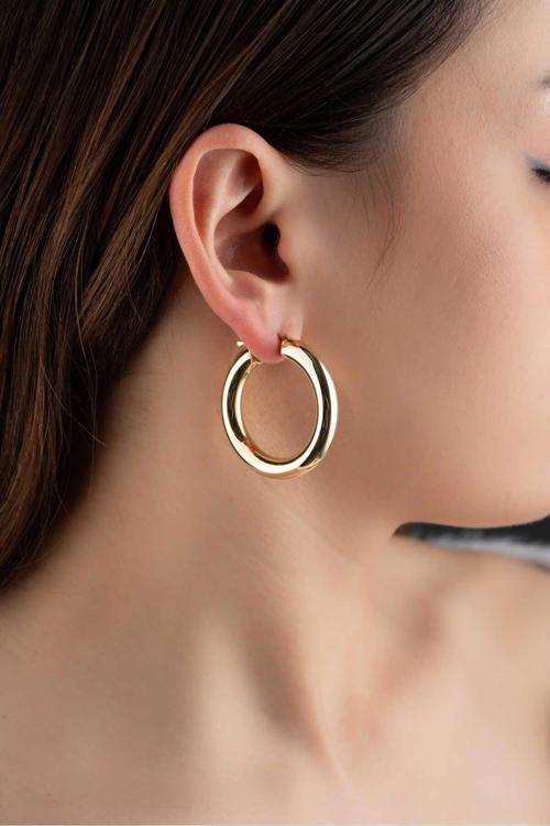 14 Ayar Altın Bombeli Halka Küpe 3 cm