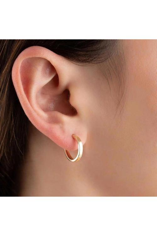 14 Ayar Altın Düz Halka Gizli Kilit Küpe TEKLİ 1.5 cm