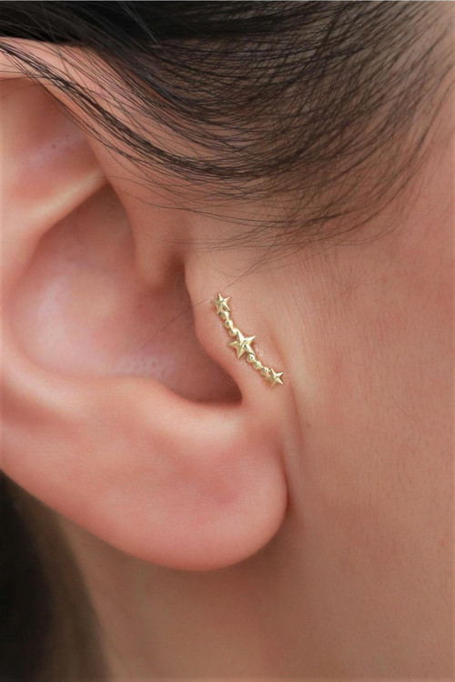 14 Ayar Altın Üç Yıldızlı Tragus Piercing
