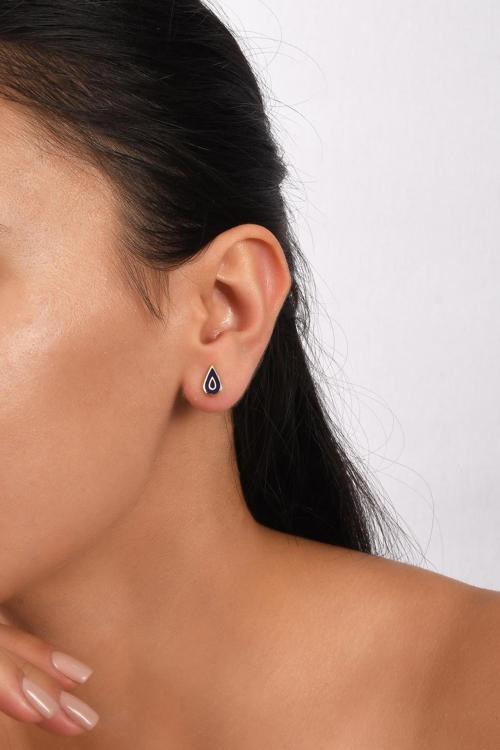 14 Ayar Altın Lacivert Mineli Damla Küpe