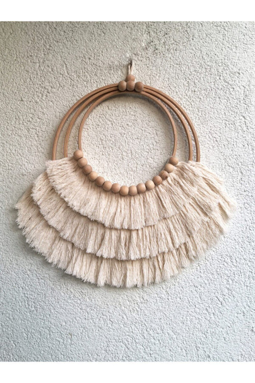 Dekoratif Makrome Boncuk Detaylı Duvar Süsü Duvar Dekorasyonu