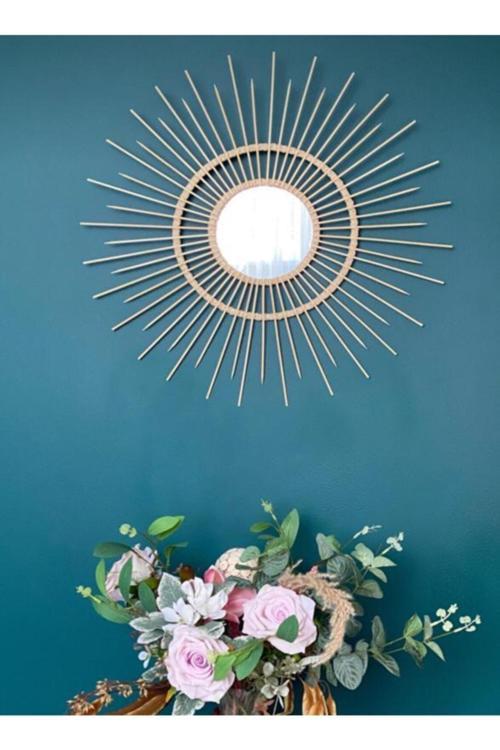 Bambu Ayna Çubuk Doğal Ağaç Bambu Çubuklu Dresuar Ayna Ofis Salon Mutfak Antre Hol Duvar Aksesuarı