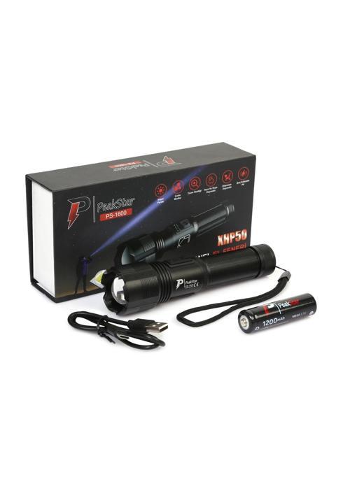 Ps-1600 Süper Parlak Led Zoomlu 5 Mod Su Geçirmez Profesyonel Kamp Bekçi Avcı Feneri