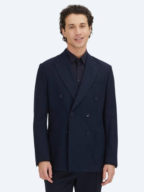 Lacivert Düz Modern Fit Yün Karışımlı Ceket