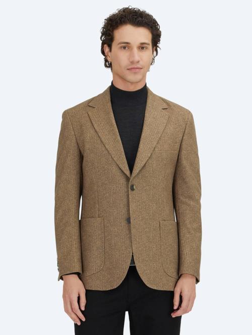 Kahverengi Baskılı Modern Fit Örme Ceket