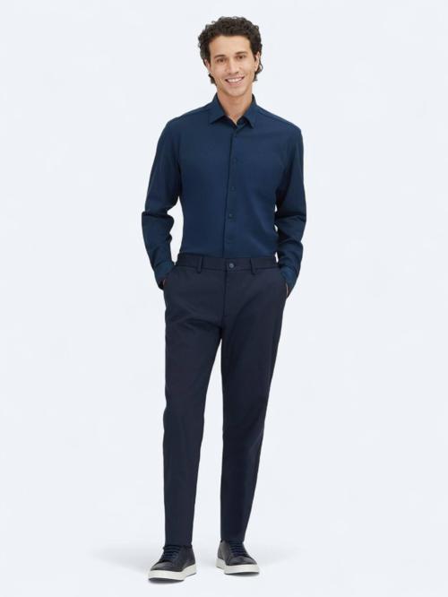 Lacivert Dokuma Jogging Fit Casual Pamuk Karışımlı Pantolon