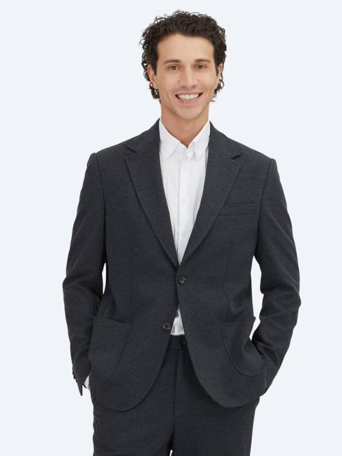 Antrasit Düz Modern Fit Pamuk Karışımlı Örme Takım Elbise