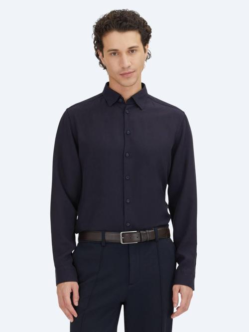 Lacivert Regular Fit Dokuma Casual Gömlek