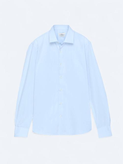 Orta Mavi Regular Fit Dokuma Klasik Pamuk Karışımlı Gömlek