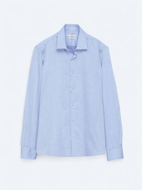 Açık Lacivert Regular Fit Dokuma Klasik Pamuk Karışımlı Gömlek