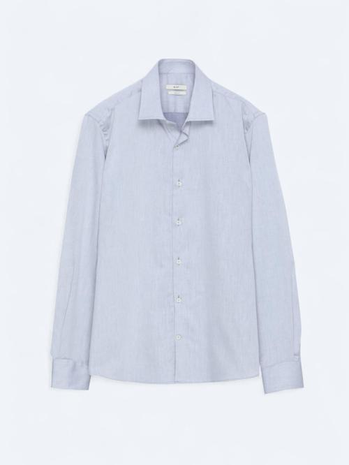 Gri Regular Fit Dokuma Klasik Pamuk Karışımlı Gömlek