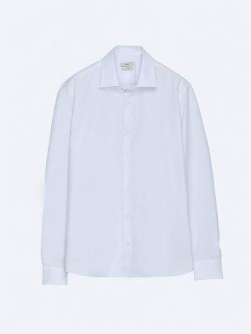 Beyaz Regular Fit Dokuma Klasik Pamuk Karışımlı Gömlek